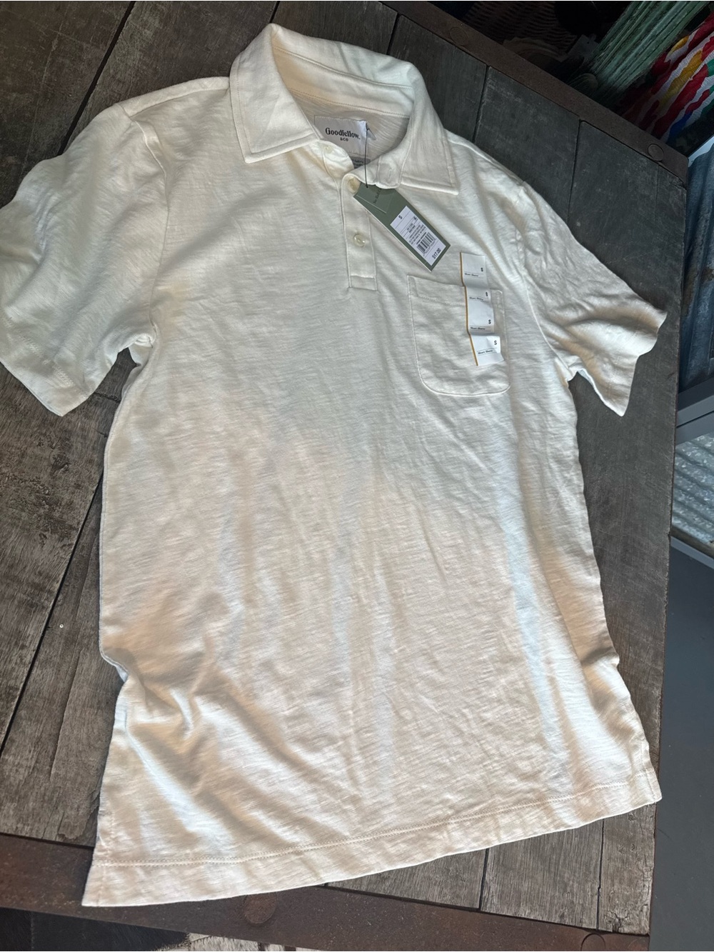 Goodfellow & Co Cream Short-Sleeve Polo with Chest Pocket